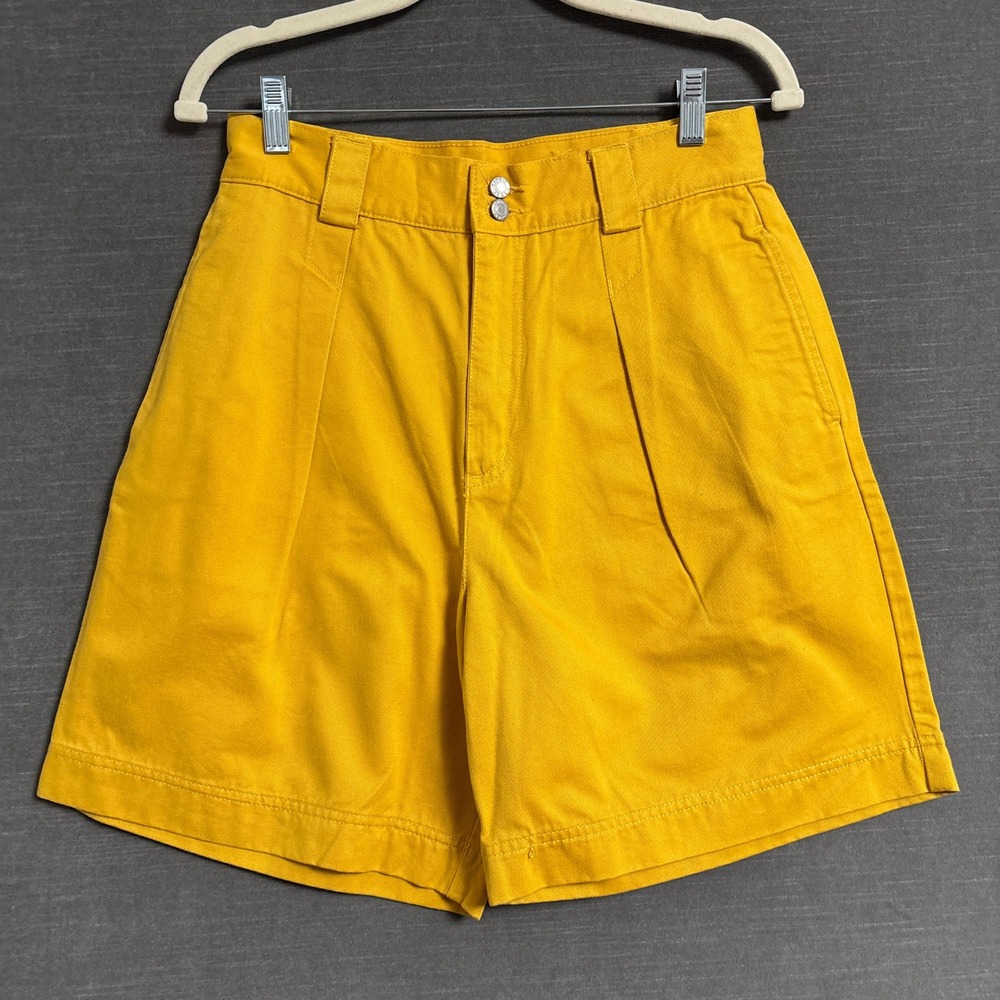 Vintage 90s Esprit Shorts 11/12 Yellow Cotton Pleated High Waisted Casual Retro